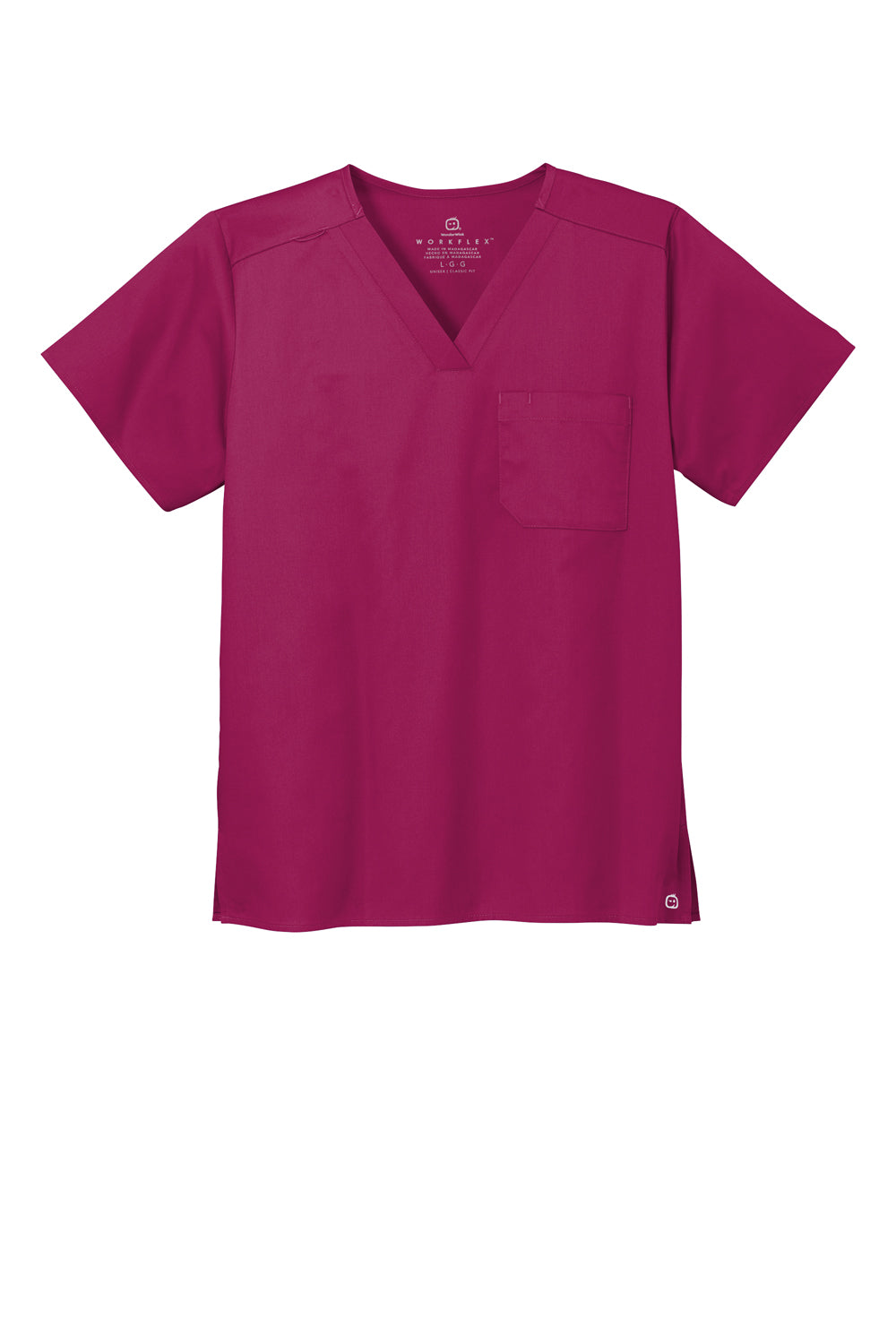 Wonderwink WW3160 WorkFlex Short Sleeve V-Neck Shirt w/ Pocket Wine Flat Front