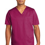 Wonderwink Mens WorkFlex Short Sleeve V-Neck Shirt w/ Pocket - Wine