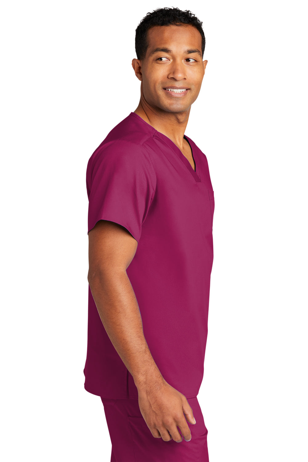 Wonderwink WW3160 WorkFlex Short Sleeve V-Neck Shirt w/ Pocket Wine Side