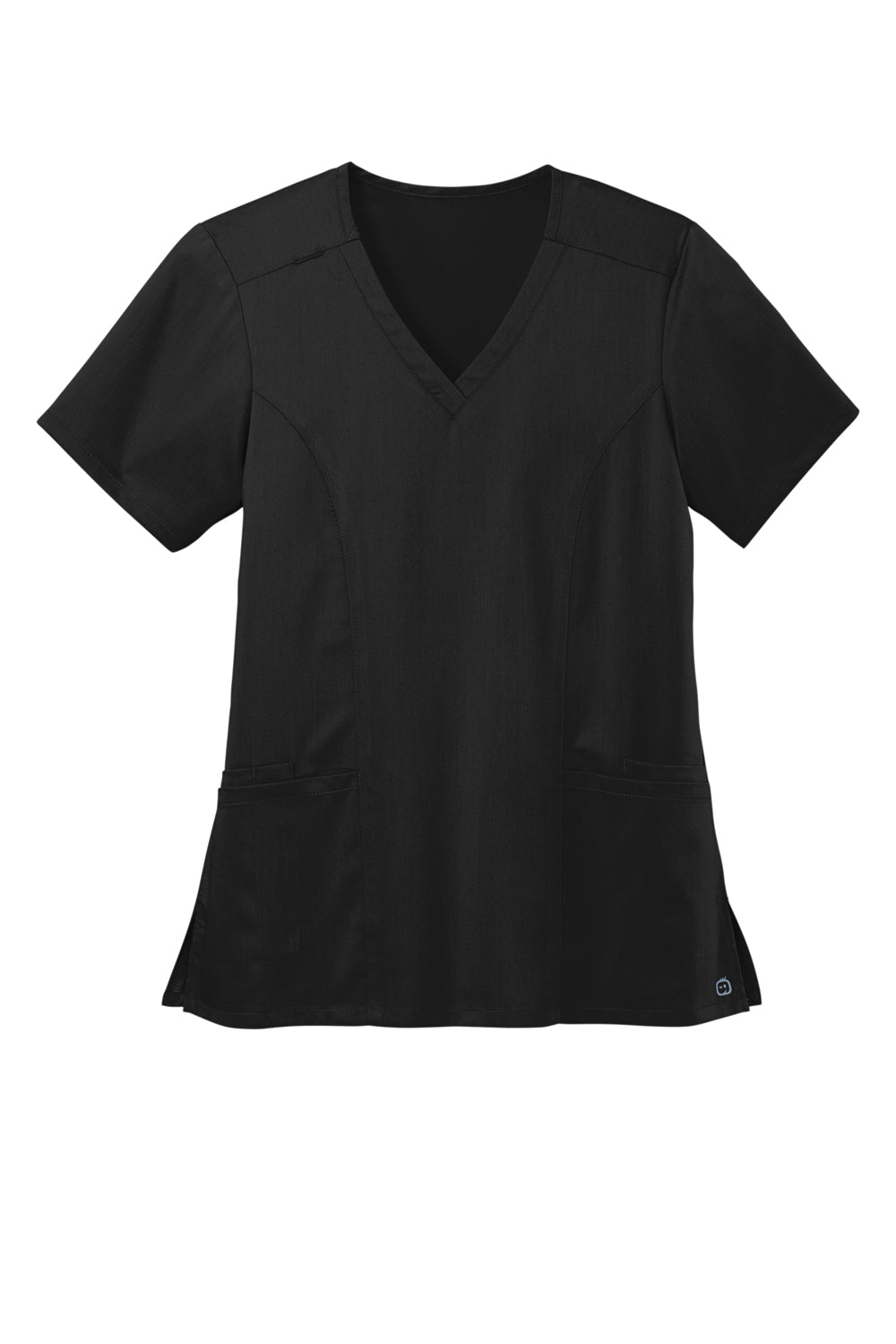 Wonderwink WW4168 Premiere Flex Short Sleeve V-Neck Shirt w/ Pockets Black Flat Front