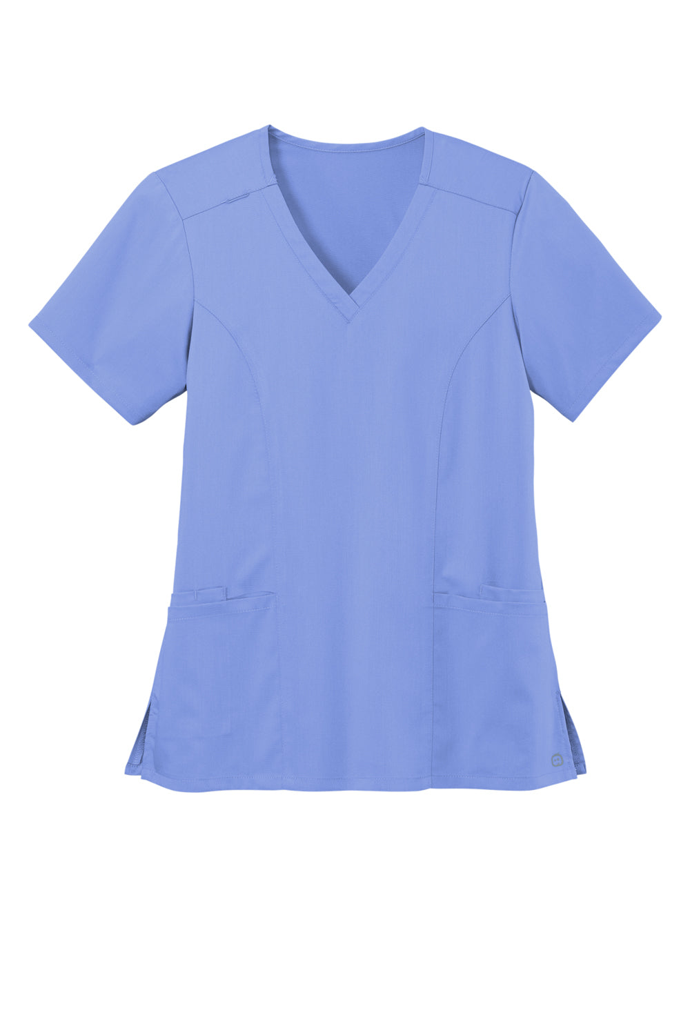 Wonderwink WW4168 Premiere Flex Short Sleeve V-Neck Shirt w/ Pockets Ceil Blue Flat Front