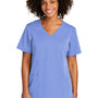 Wonderwink Womens Premiere Flex Short Sleeve V-Neck Shirt w/ Pockets - Ceil Blue