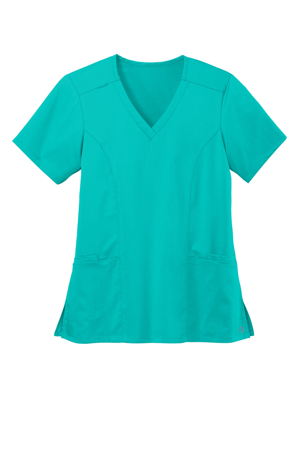 Wonderwink WW4168 Premiere Flex Short Sleeve V-Neck Shirt w/ Pockets Teal Blue Flat Front