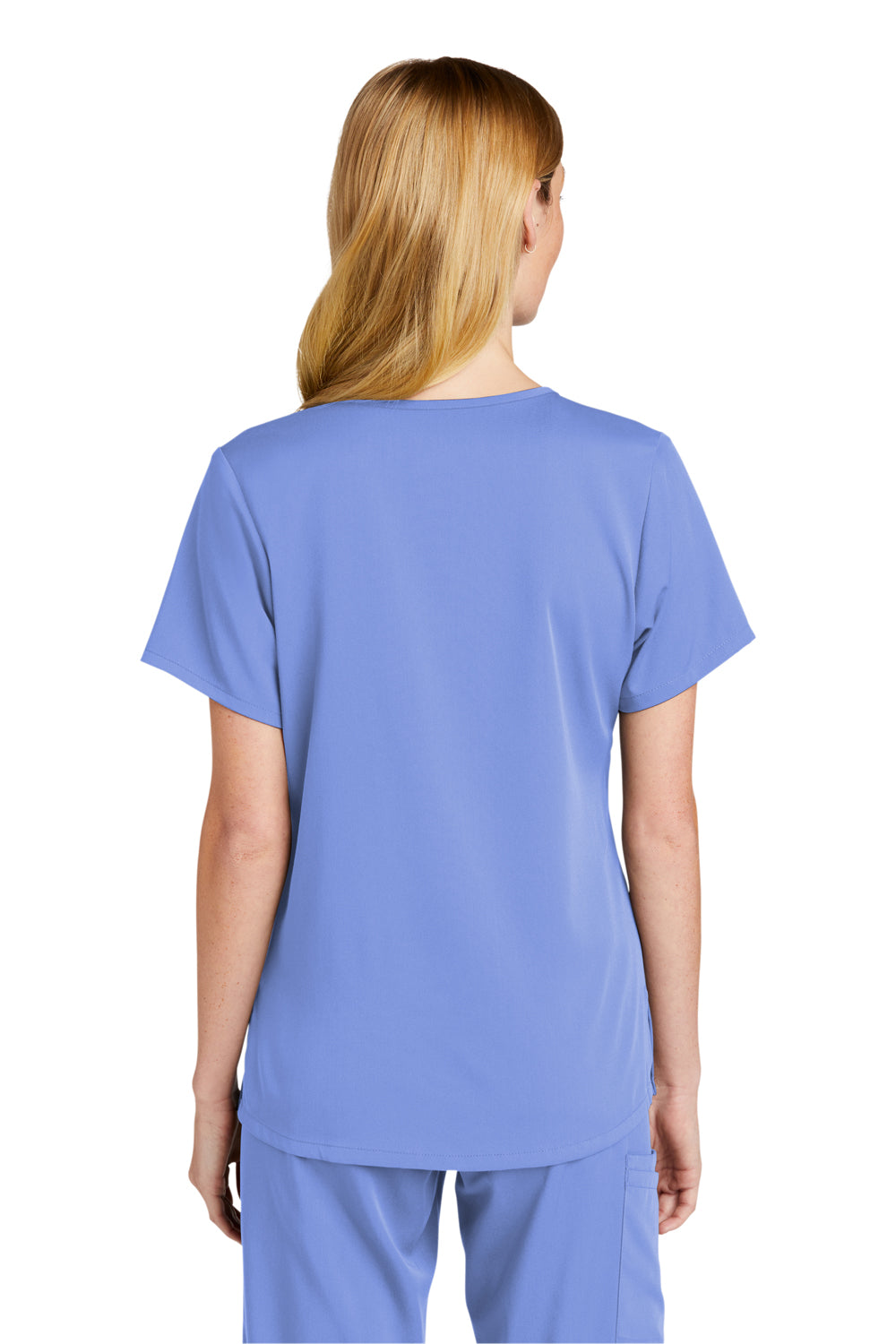 Wonderwink WW4268 Premiere Flex Short Sleeve V-Neck Mock Wrap Shirt Ceil Blue Back