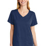 Wonderwink Womens Premiere Flex Short Sleeve V-Neck Mock Wrap Shirt w/ Pockets - Navy Blue