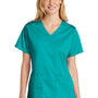 Wonderwink Womens WorkFlex Short Sleeve V-Neck Shirt w/ Pockets - Teal Blue