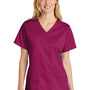 Wonderwink Womens WorkFlex Short Sleeve V-Neck Shirt w/ Pockets - Wine