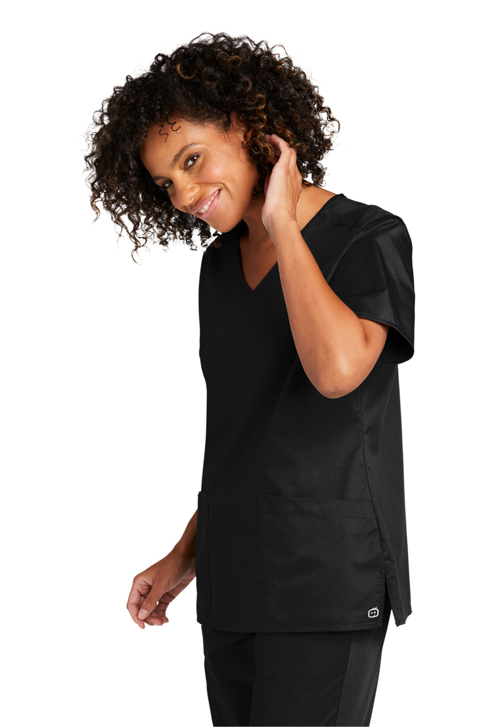 Wonderwink WW4760 WorkFlex Short Sleeve V-Neck Mock Wrap Shirt Black 3Q