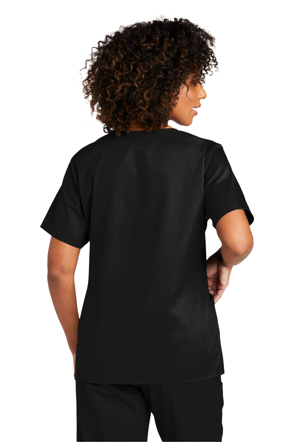 Wonderwink WW4760 WorkFlex Short Sleeve V-Neck Mock Wrap Shirt Black Back