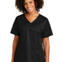 Wonderwink Womens WorkFlex Short Sleeve V-Neck Mock Wrap Shirt w/ Pockets - Black