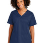Wonderwink Womens WorkFlex Short Sleeve V-Neck Mock Wrap Shirt w/ Pockets - Navy Blue