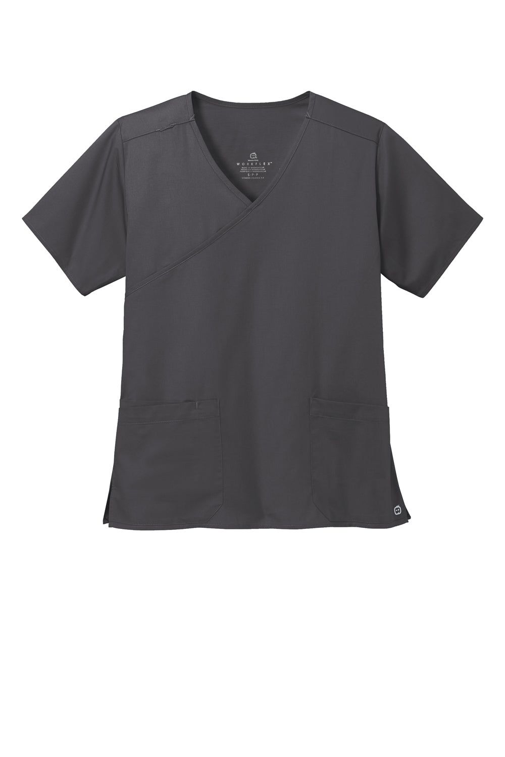 Wonderwink WW4760 WorkFlex Short Sleeve V-Neck Mock Wrap Shirt Pewter Grey Flat Front
