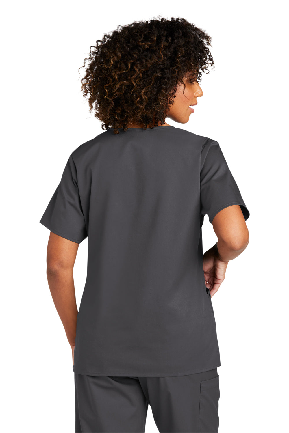 Wonderwink WW4760 WorkFlex Short Sleeve V-Neck Mock Wrap Shirt Pewter Grey Back