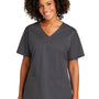 Wonderwink Womens WorkFlex Short Sleeve V-Neck Mock Wrap Shirt w/ Pockets - Pewter Grey