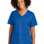 Wonderwink Womens WorkFlex Short Sleeve V-Neck Mock Wrap Shirt w/ Pockets - Royal Blue