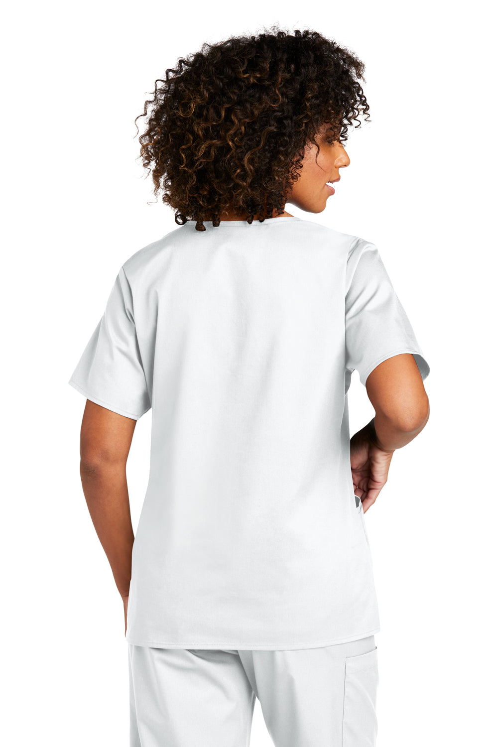 Wonderwink WW4760 WorkFlex Short Sleeve V-Neck Mock Wrap Shirt White Back