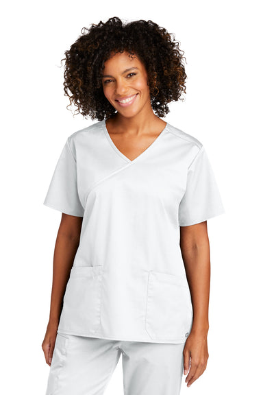 Wonderwink WW4760 WorkFlex Short Sleeve V-Neck Mock Wrap Shirt White Front