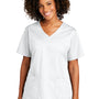 Wonderwink Womens WorkFlex Short Sleeve V-Neck Mock Wrap Shirt w/ Pockets - White