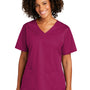 Wonderwink Womens WorkFlex Short Sleeve V-Neck Mock Wrap Shirt w/ Pockets - Wine