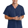 Wonderwink Mens Premiere Flex Short Sleeve V-Neck Shirt w/ Pockets - Navy Blue