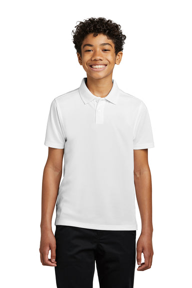 Port Authority Y110 Youth Dry Zone Moisture Wicking Short Sleeve Polo Shirt White Front