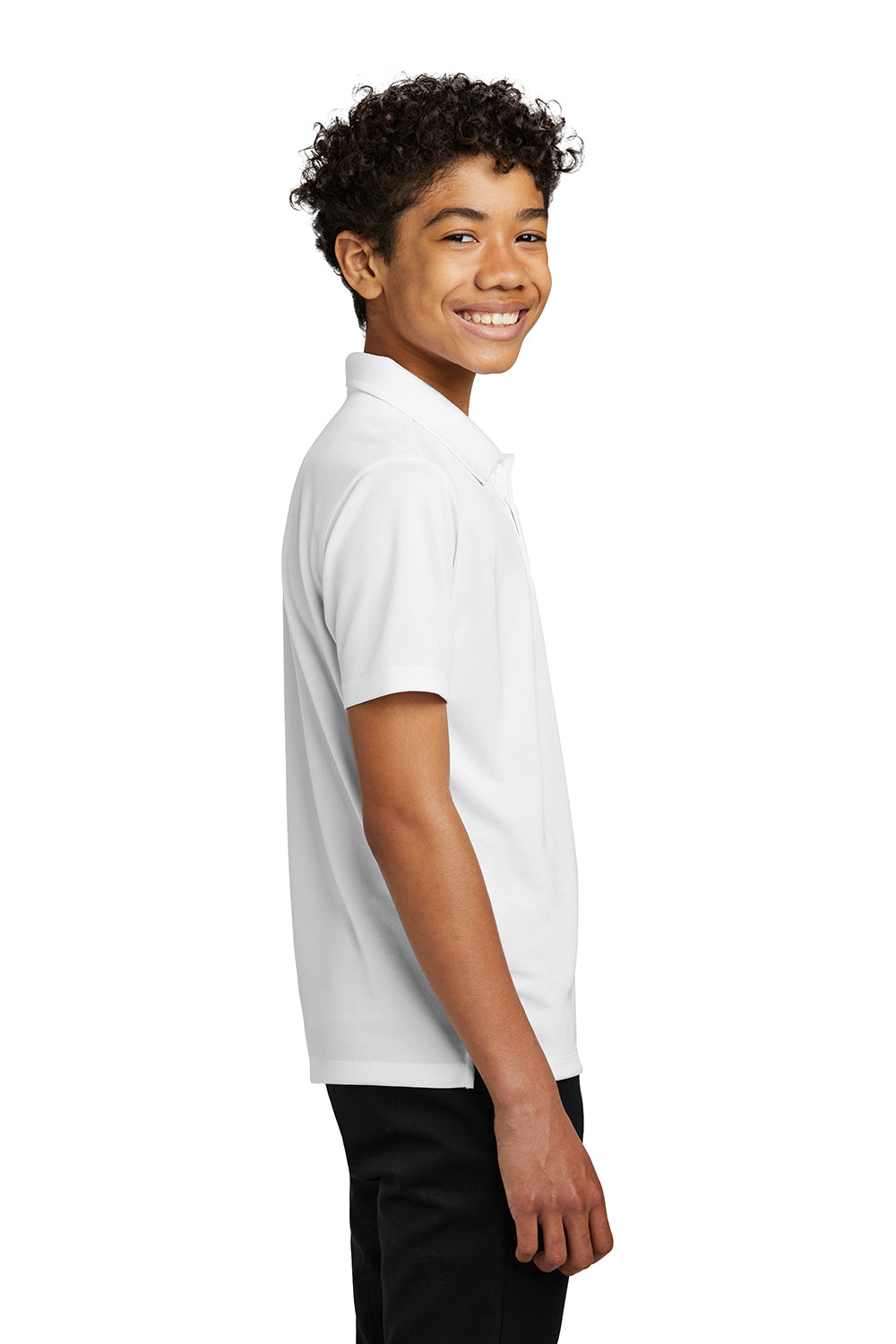 Port Authority Y110 Youth Dry Zone Moisture Wicking Short Sleeve Polo Shirt White Side
