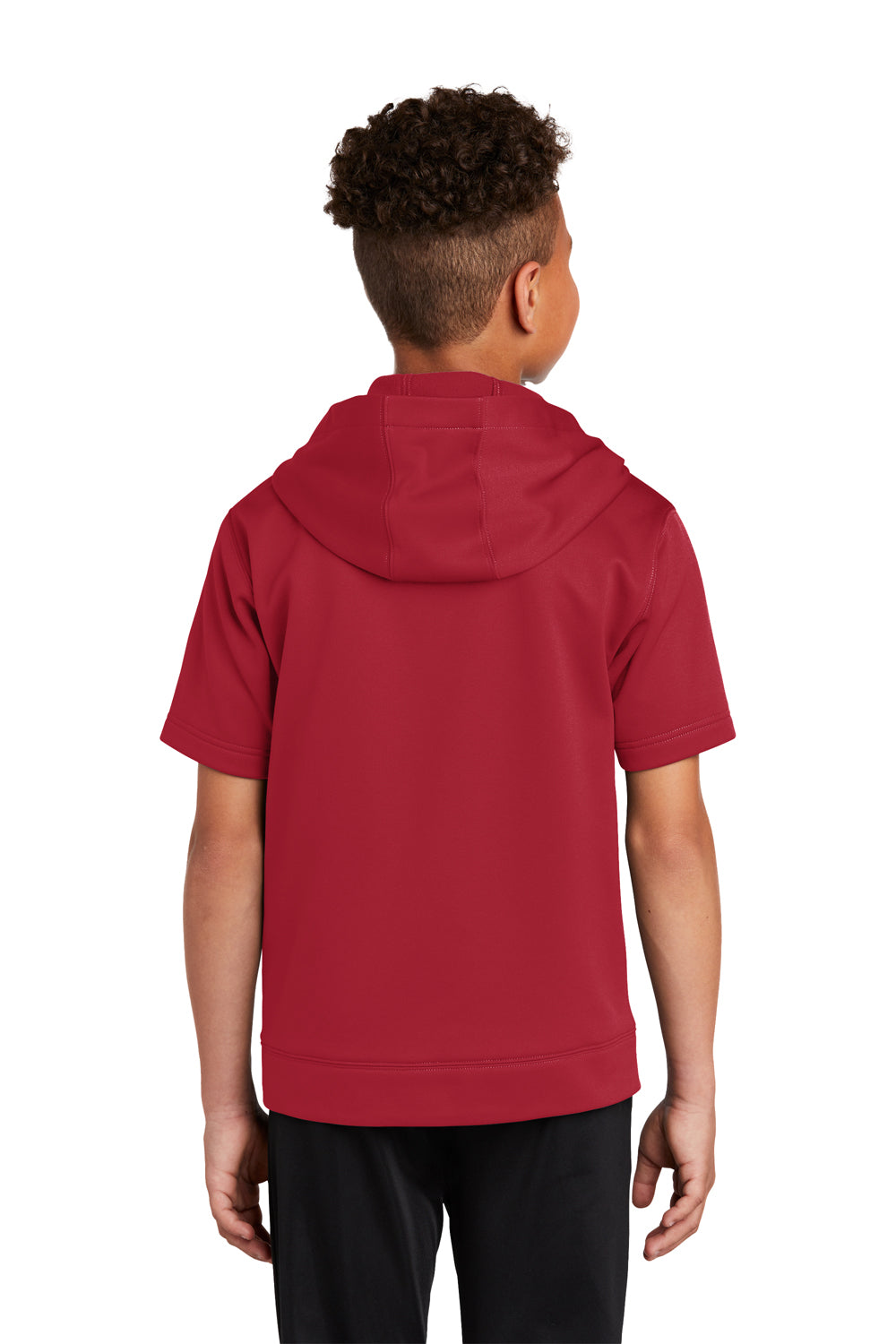 Sport-Tek Youth Fleece Short Sleeve Hooded Sweatshirt Hoodie Deep Red Side