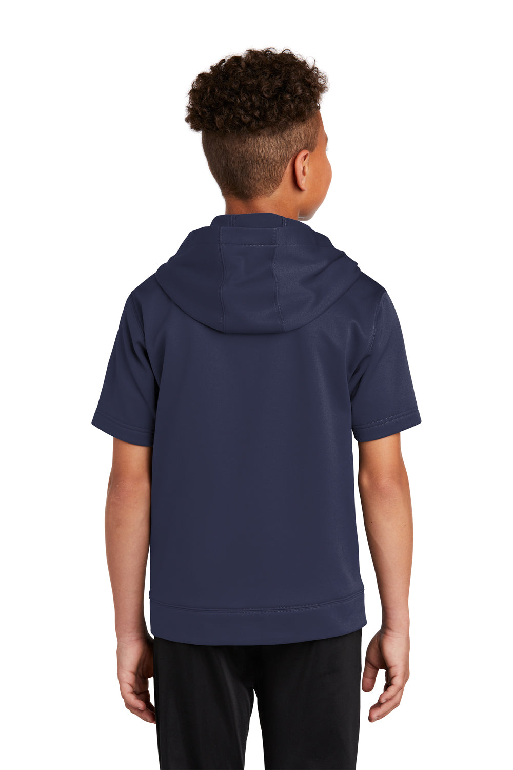 Sport-Tek Youth Fleece Short Sleeve Hooded Sweatshirt Hoodie Navy Blue Side