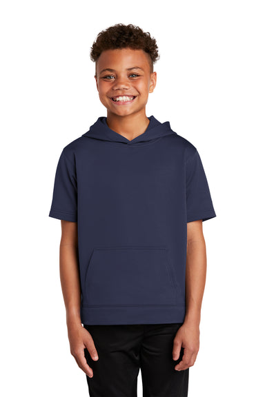Sport-Tek Youth Fleece Short Sleeve Hooded Sweatshirt Hoodie Navy Blue Front
