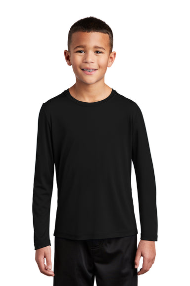 Sport-Tek Youth Long Sleeve Crewneck T-Shirt Black Front