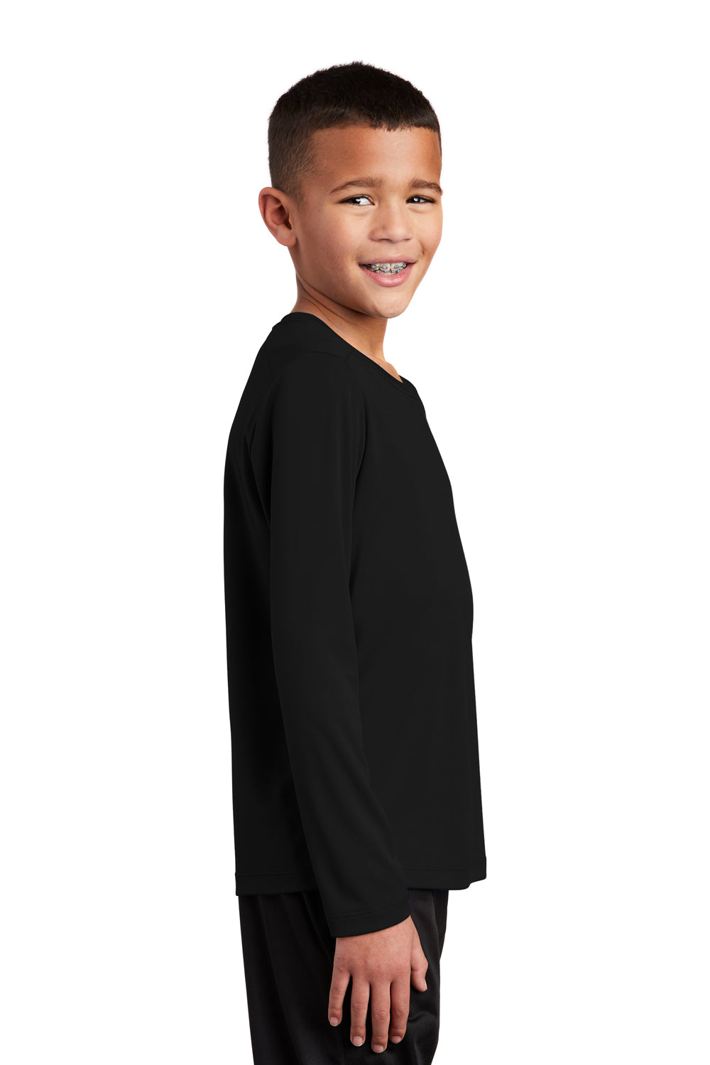 Sport-Tek Youth Long Sleeve Crewneck T-Shirt Black Side