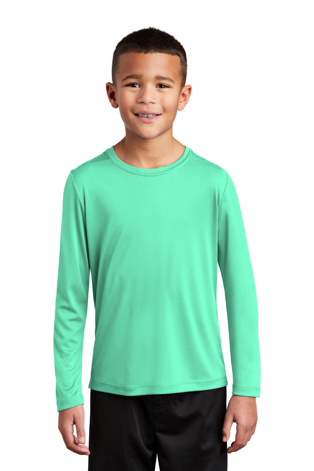Sport-Tek Youth Long Sleeve Crewneck T-Shirt Bright Seafoam Green Front