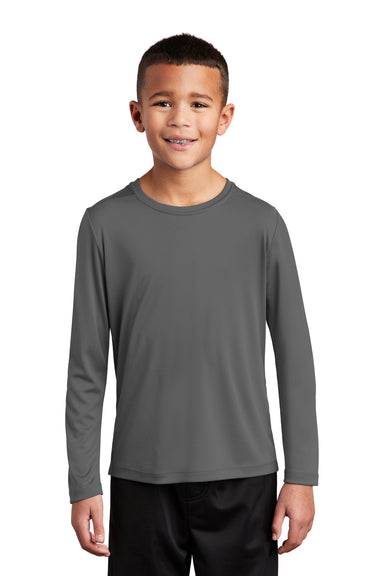 Sport-Tek Youth Long Sleeve Crewneck T-Shirt Dark Smoke Grey Front