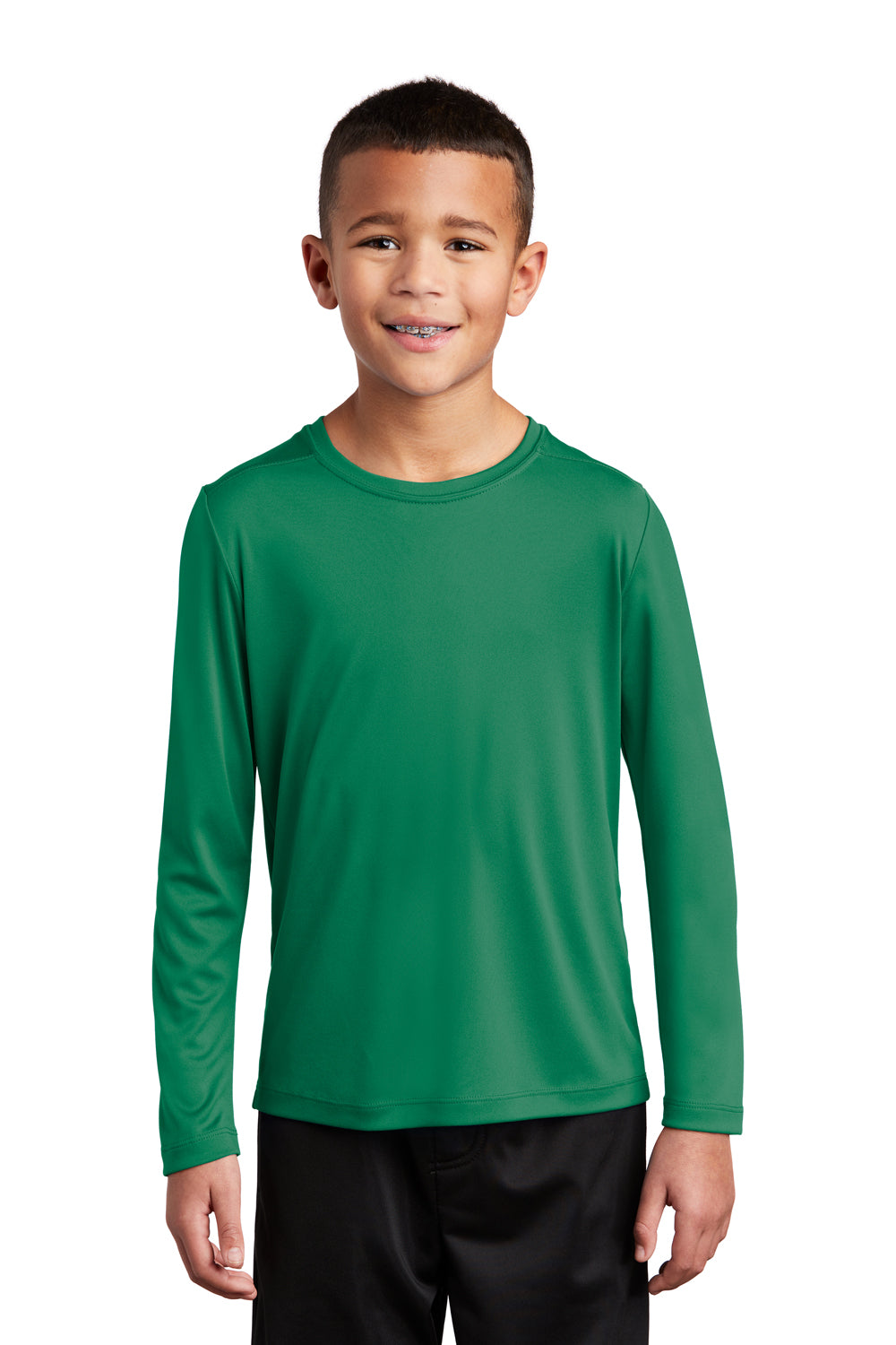 Sport-Tek Youth Long Sleeve Crewneck T-Shirt Kelly Green Front
