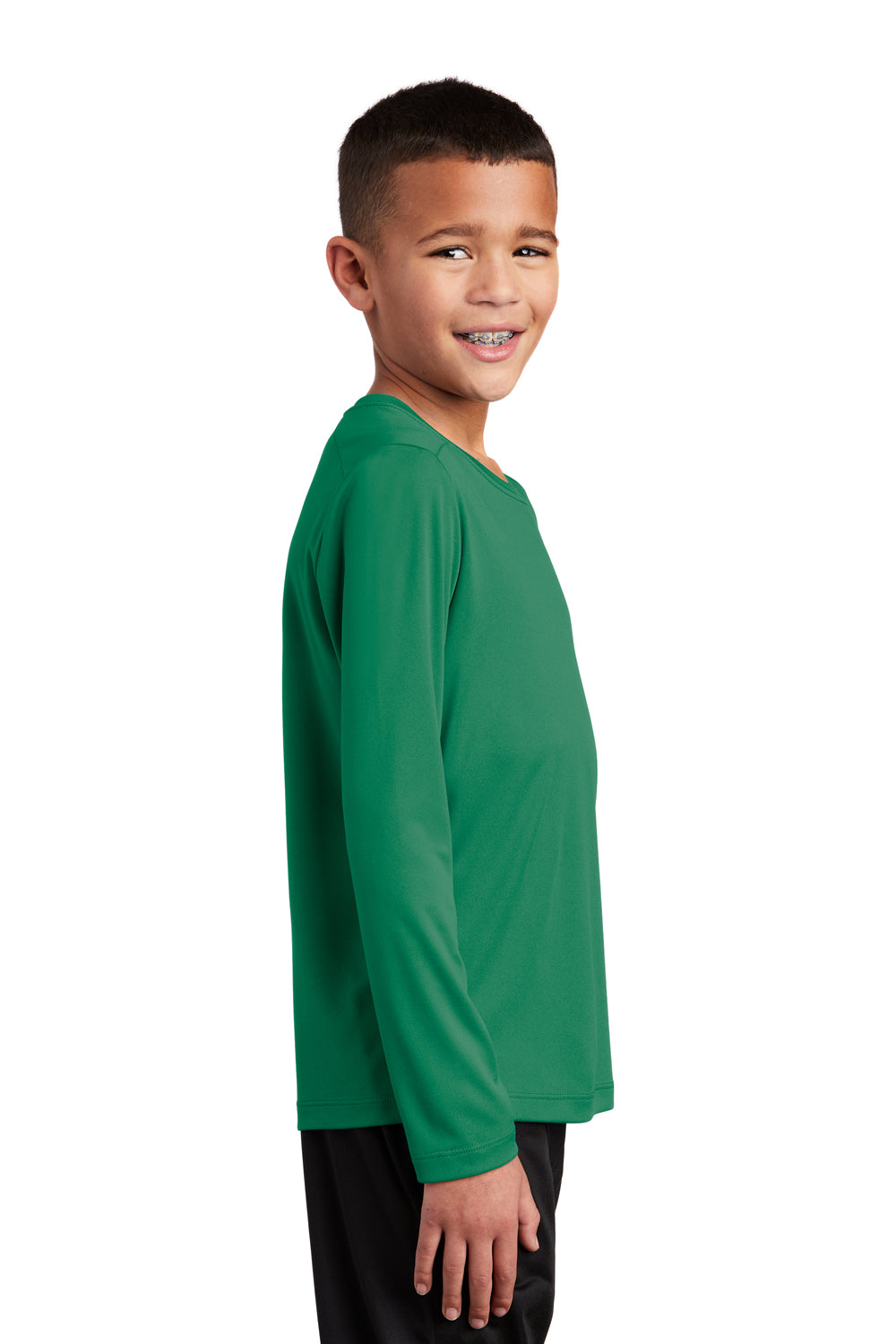 Sport-Tek Youth Long Sleeve Crewneck T-Shirt Kelly Green Side