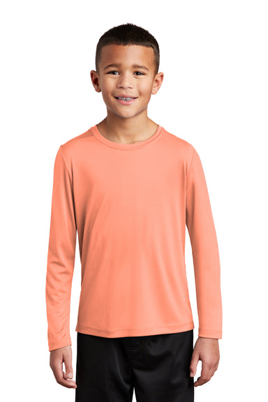 Sport-Tek Youth Long Sleeve Crewneck T-Shirt Soft Coral Orange Front