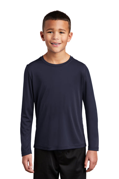 Sport-Tek Youth Long Sleeve Crewneck T-Shirt True Navy Blue Front