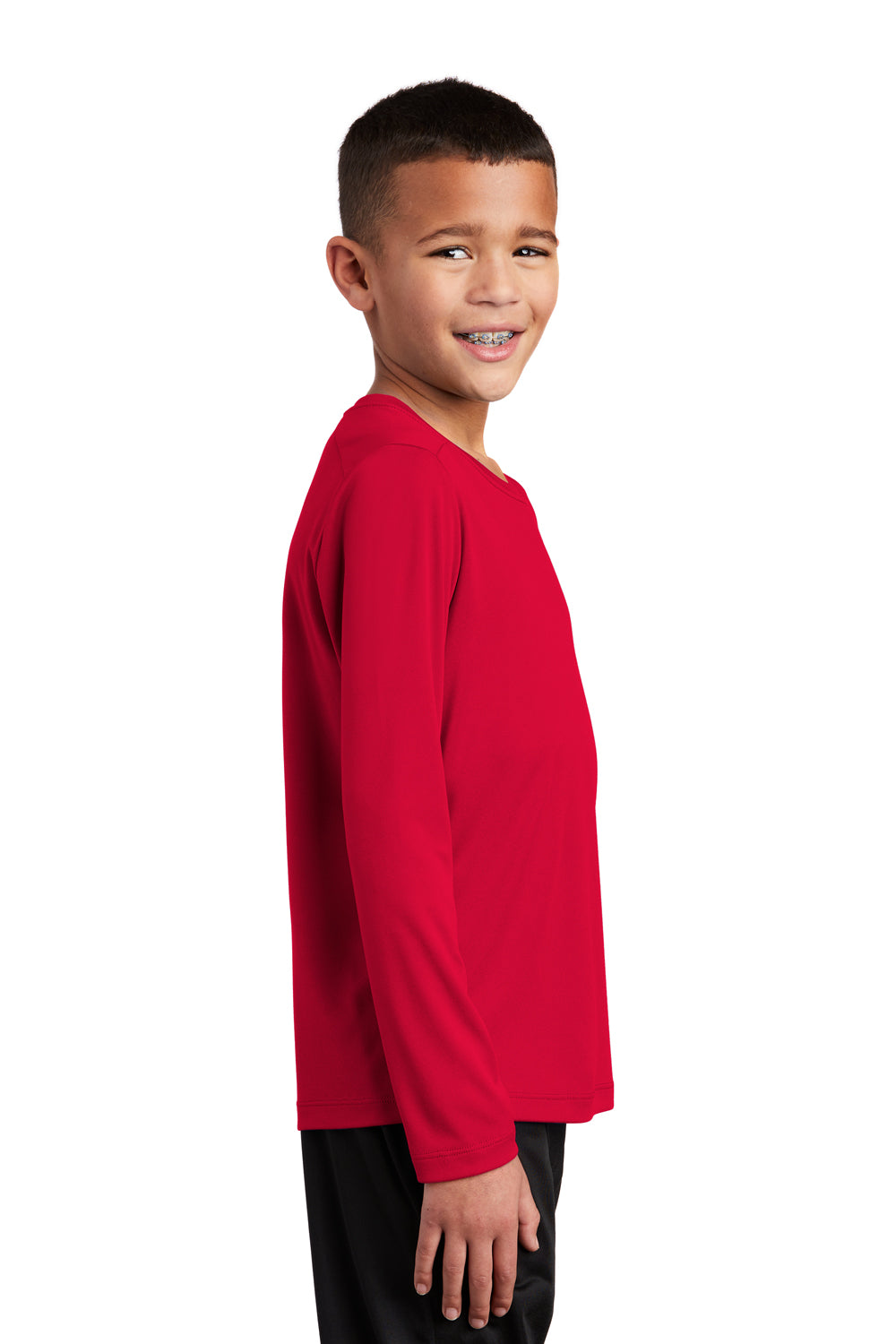Sport-Tek Youth Long Sleeve Crewneck T-Shirt True Red Side