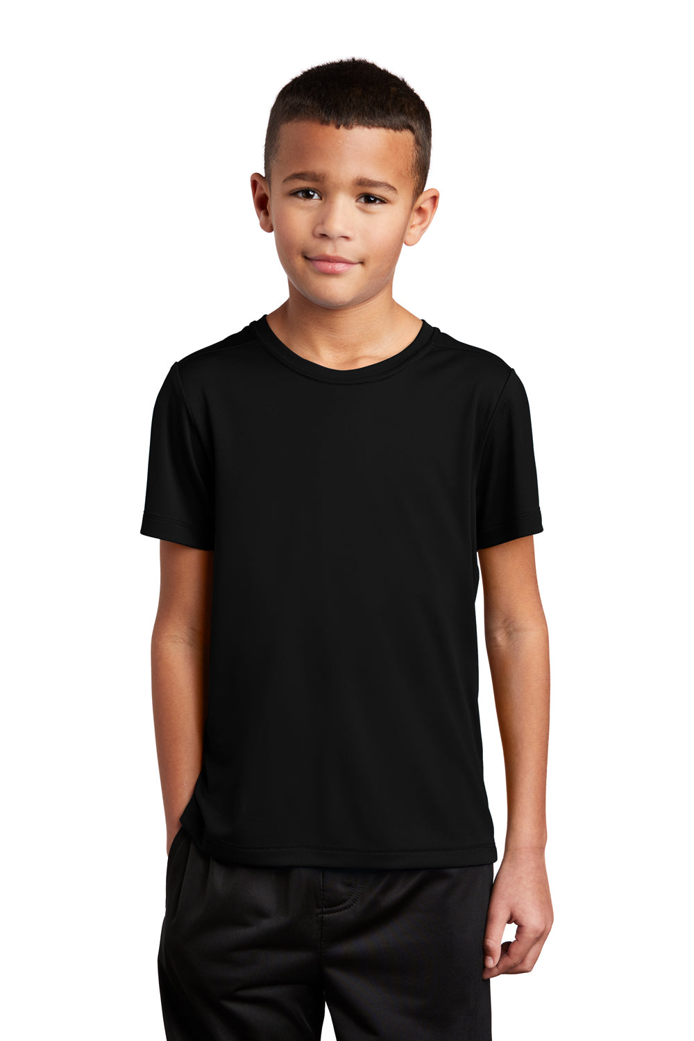 Sport-Tek Youth Short Sleeve Crewneck T-Shirt Black Front