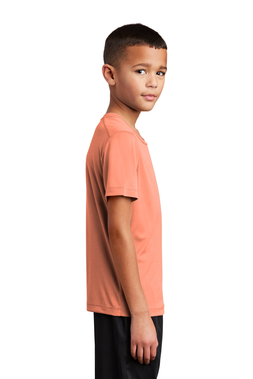Sport-Tek Youth Short Sleeve Crewneck T-Shirt Soft Coral Orange Side