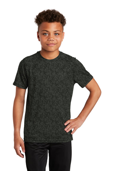 Sport-Tek Youth Digi Camo Short Sleeve Crewneck T-Shirt Black Front