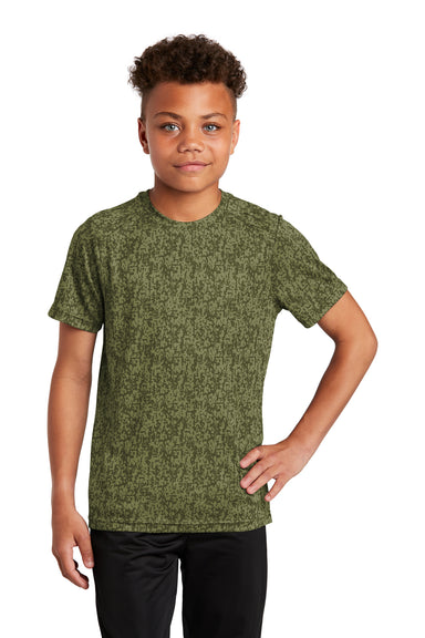Sport-Tek Youth Digi Camo Short Sleeve Crewneck T-Shirt Olive Drab Green Front