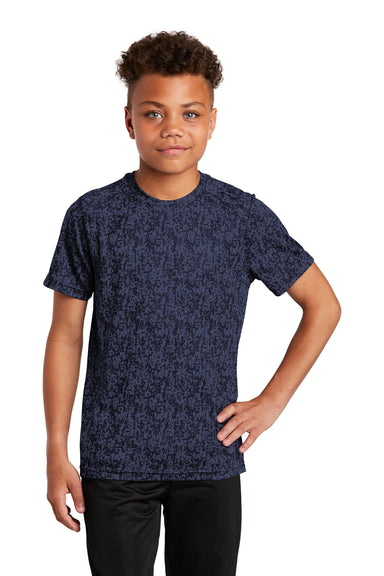 Sport-Tek Youth Digi Camo Short Sleeve Crewneck T-Shirt True Navy Blue Front