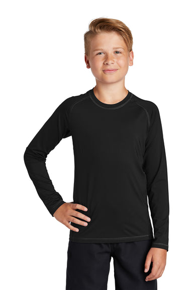 Sport-Tek Youth Rashguard Long Sleeve Crewneck T-Shirt Black Front