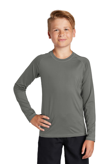 Sport-Tek Youth Rashguard Long Sleeve Crewneck T-Shirt Dark Smoke Grey Front