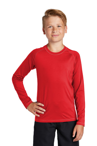 Sport-Tek Youth Rashguard Long Sleeve Crewneck T-Shirt True Red Front