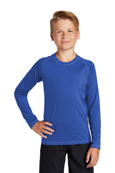 Sport-Tek Youth Rashguard Long Sleeve Crewneck T-Shirt True Royal Blue Front