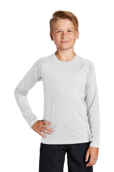 Sport-Tek Youth Rashguard Long Sleeve Crewneck T-Shirt White Front