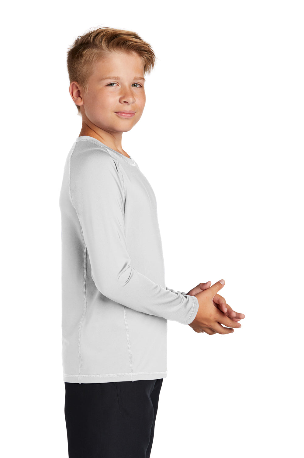 Sport-Tek Youth Rashguard Long Sleeve Crewneck T-Shirt White Side