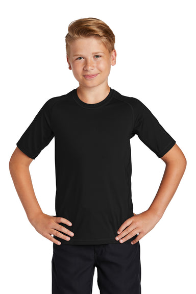 Sport-Tek Youth Rashguard Short Sleeve Crewneck T-Shirt Black Front
